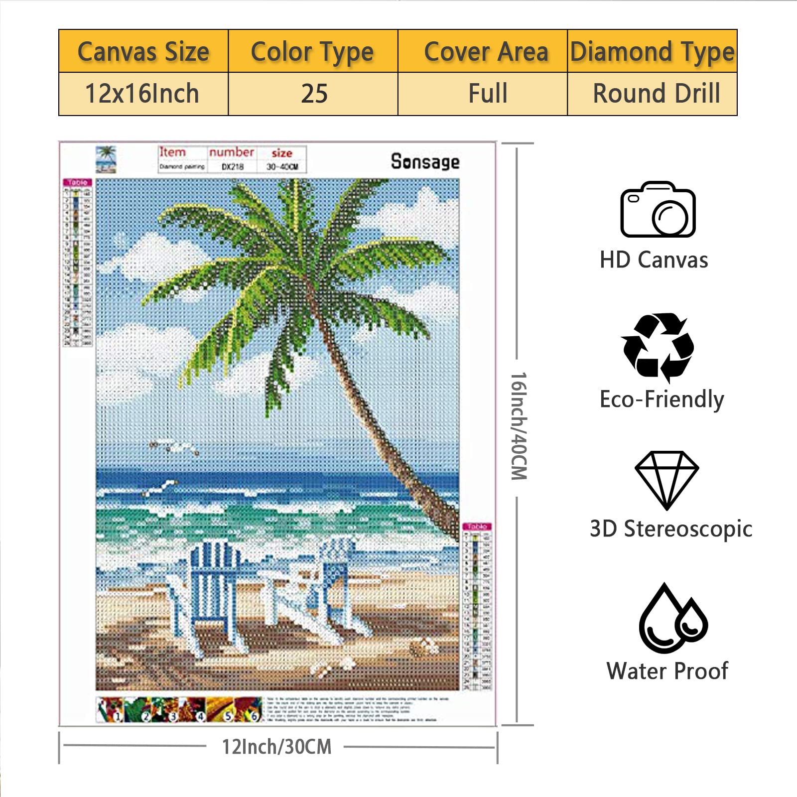 5D Diamond Art Painting Beach Art Kits for Adult,Ocean Beach Blue